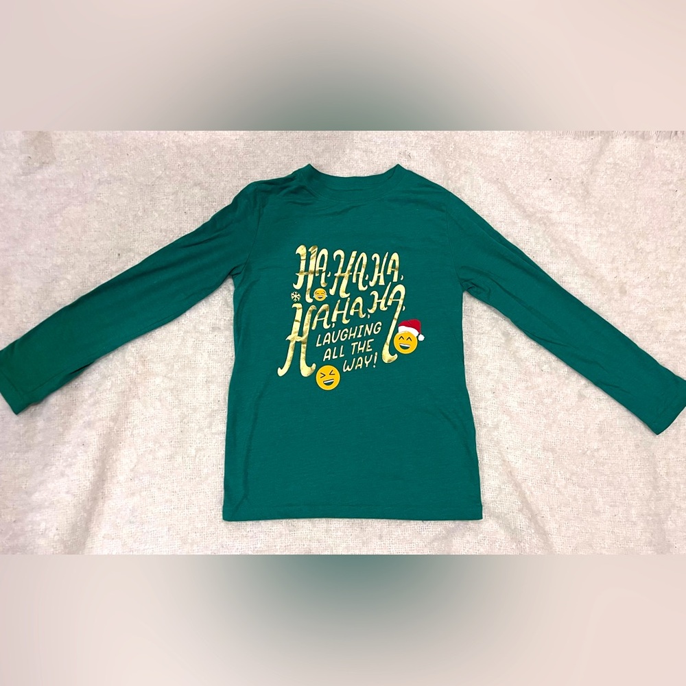 Cat and Jack long sleeve green Christmas shirt Size M 10/12
